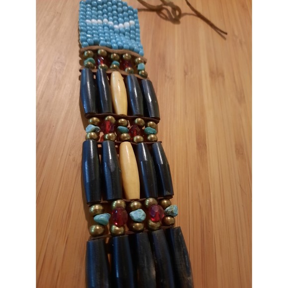 Handmade Traditional Tribal Style 5 Line Buffalo Bone Hairpipe Beads Choker - Picture 5 of 6